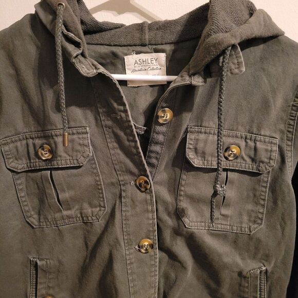 Ashley‎ 26 International Jacket Womens L Green Utility Hooded Cropped Trendy - Picture 3 of 16